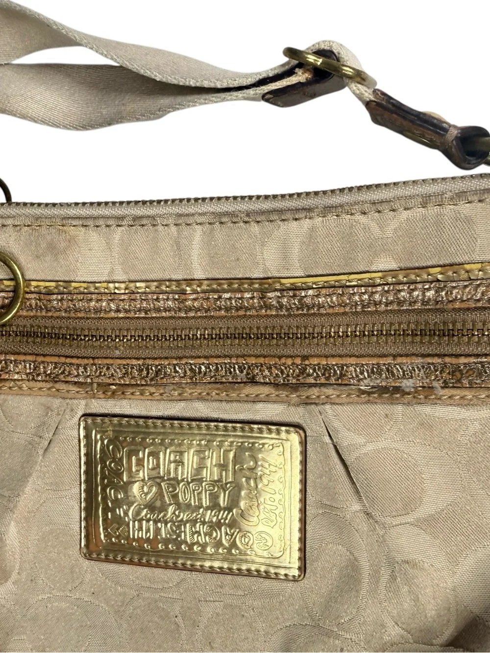 Coach Poppy Signature Monogram Crossbody Shoulder Bag Beige